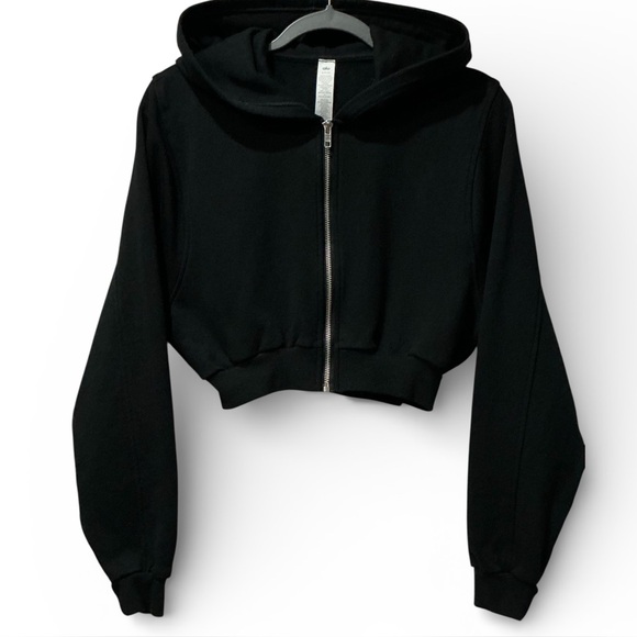 Alo Yoga Sweet Escape Zip Up Black Cropped French Terry Sweatshirt Hoodie Small - Picture 3 of 5